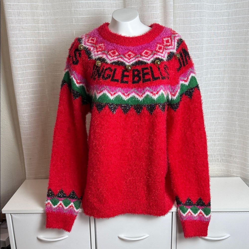 Jingle Bells ๐ Festive Red Kids Sweater , Size Large (12-14) Runs big